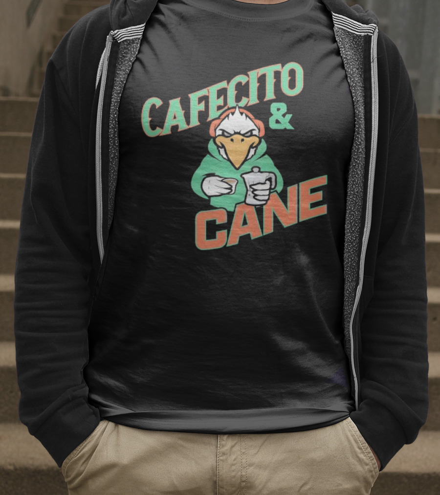 Cafecito And Cane Miami Hurricanes Mascot Holding Coffee Graphic T-Shirt