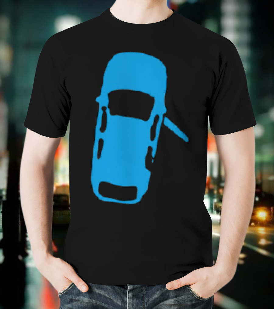 Door Ajar Blue Car Overhead Angle Vintage Style T-Shirt