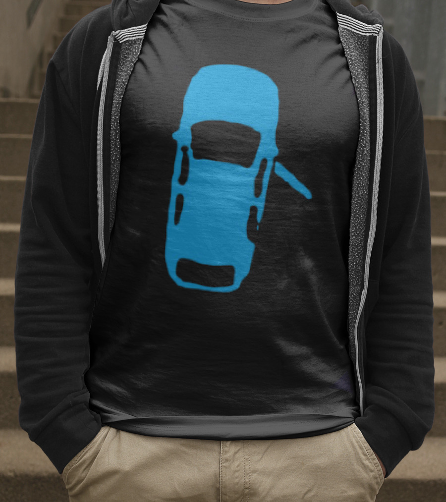 Door Ajar Blue Car Overhead Angle Vintage Style T-Shirt
