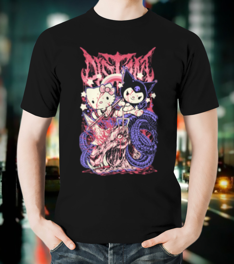Distant Kitties New Hello Kuromi Gothic Horror Fusion T-Shirt