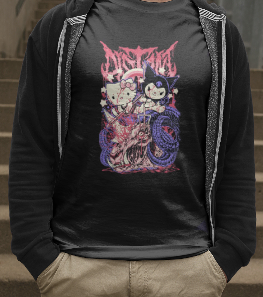Distant Kitties New Hello Kuromi Gothic Horror Fusion T-Shirt