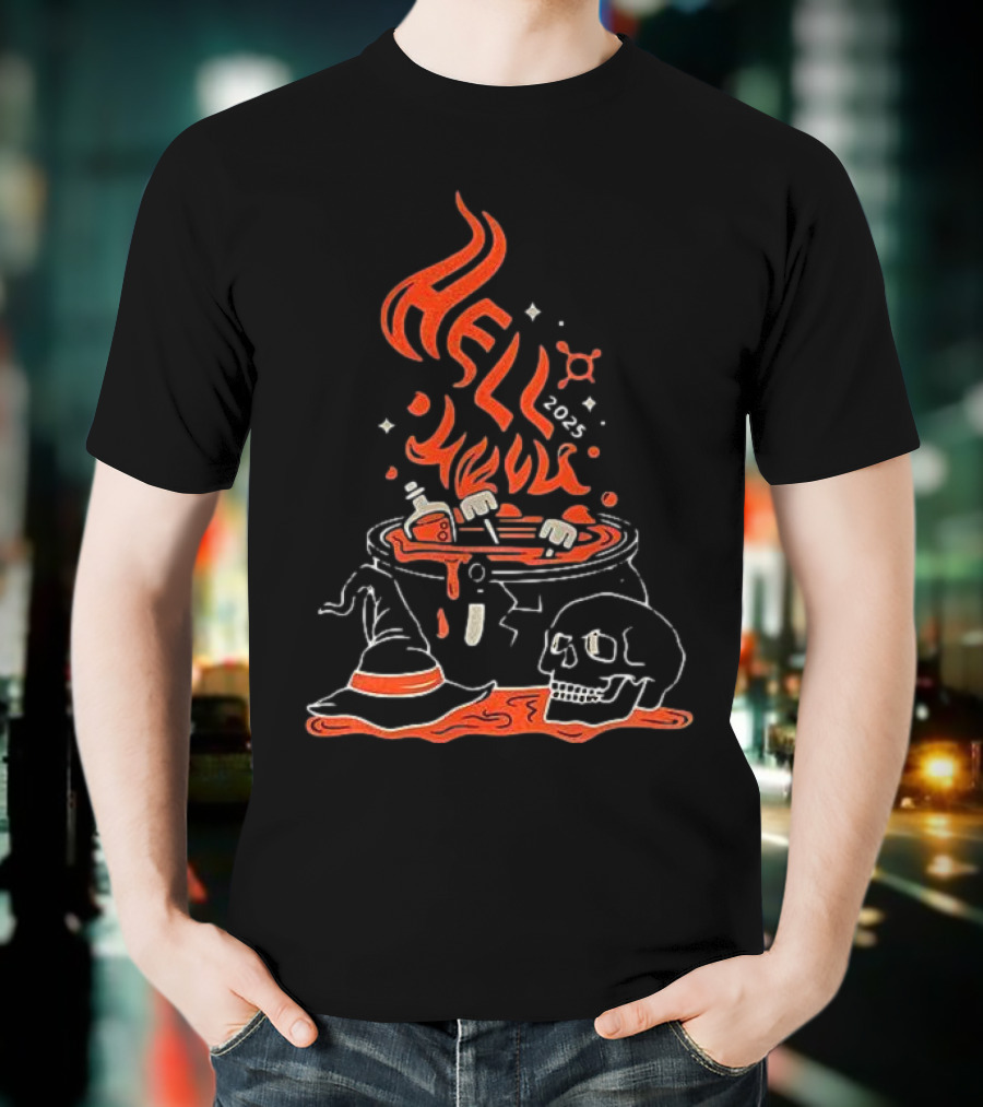 Hell Week 2025 Halloween Witch Skull Cauldron Potion T-Shirt