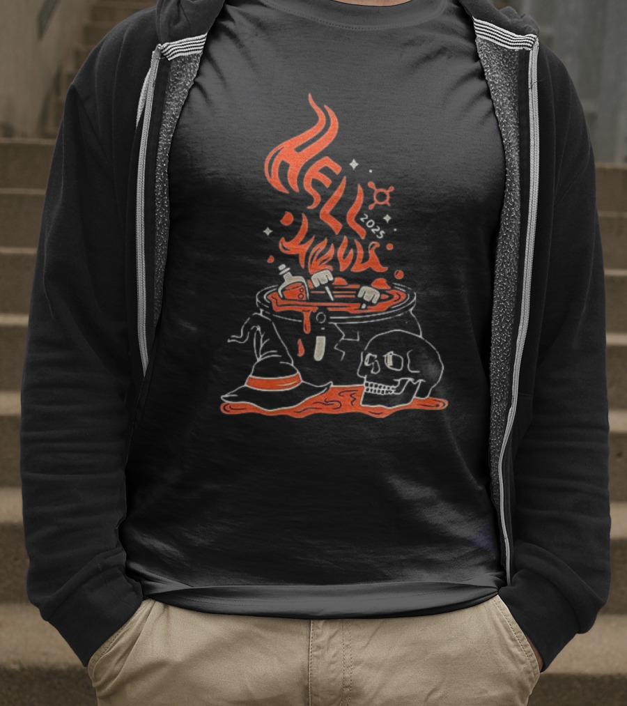 Hell Week 2025 Halloween Witch Skull Cauldron Potion T-Shirt