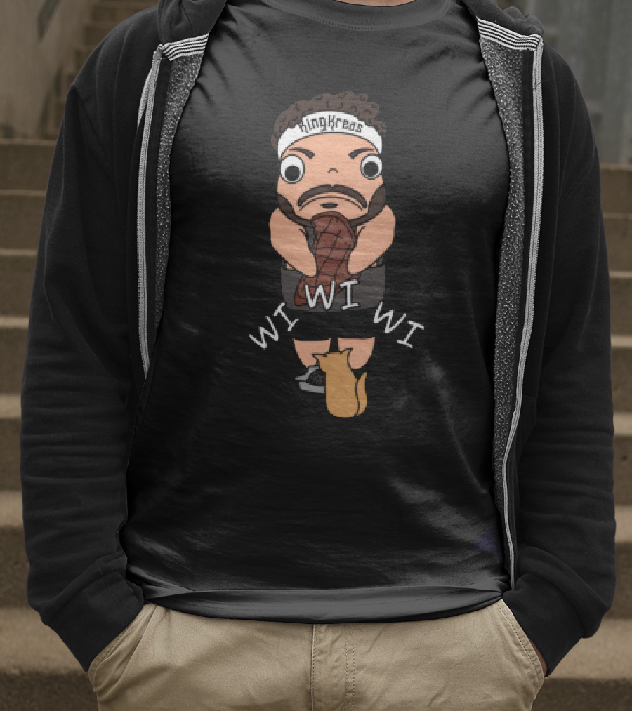Gabrielaeros King Kreas Wi Wi Wi Funny Character With Cat T-Shirt