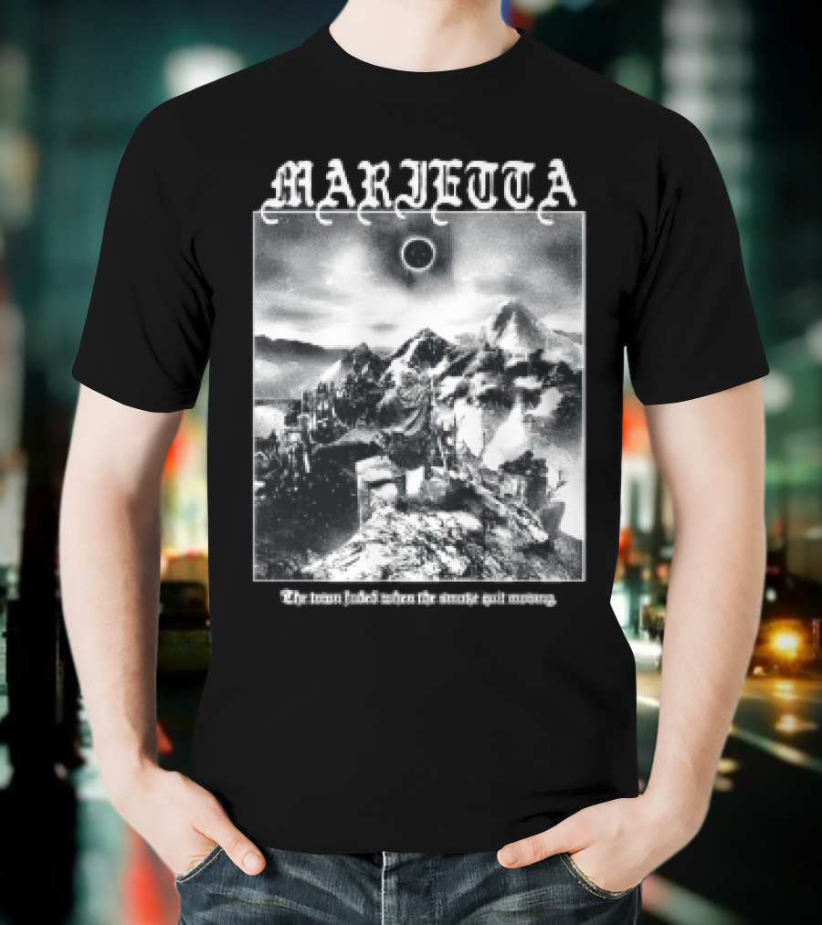 Marietta The Town Faded Eclipse Over Mountains And Town T-Shirt