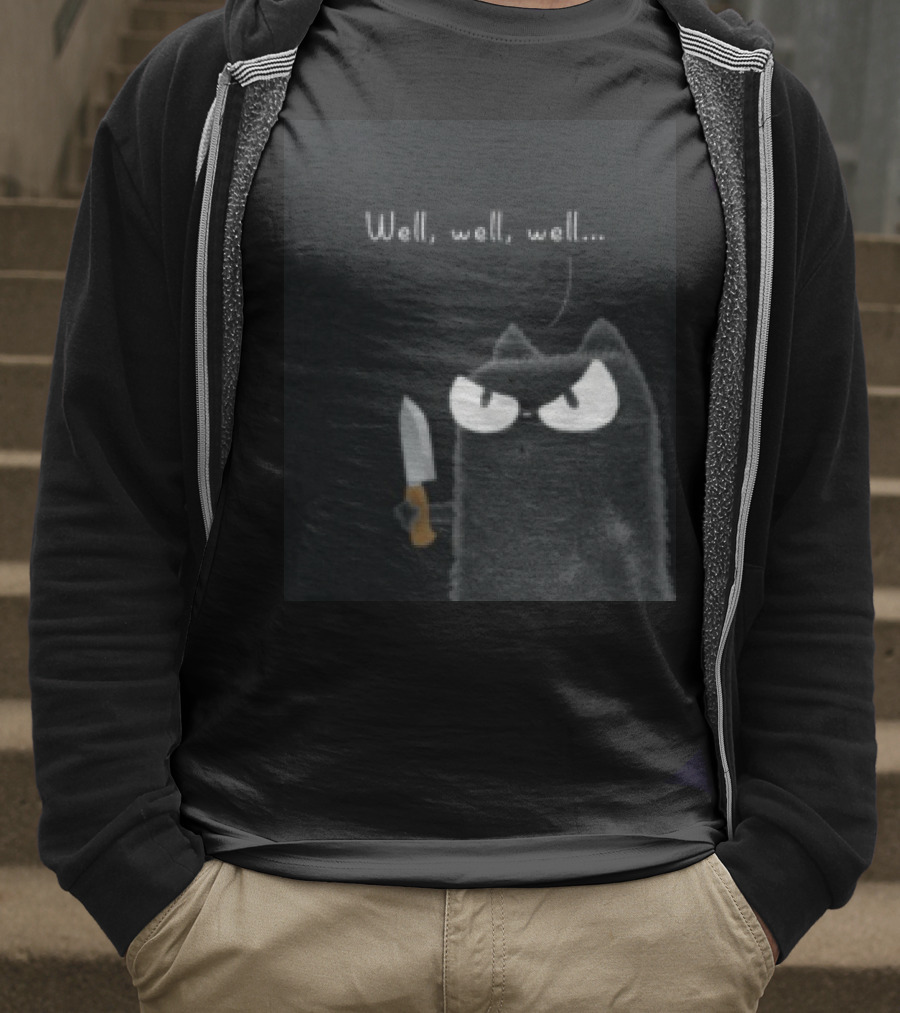 Well Well Well Black Cat With Knife Limited Purrinink T-Shirt