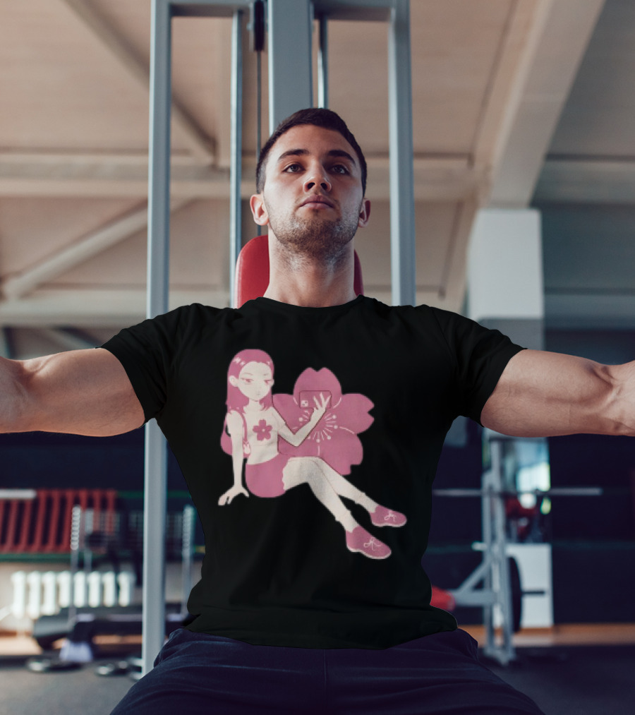 Mandys Brown Anime Style Girl Sakura Blossom Pattern T-Shirt