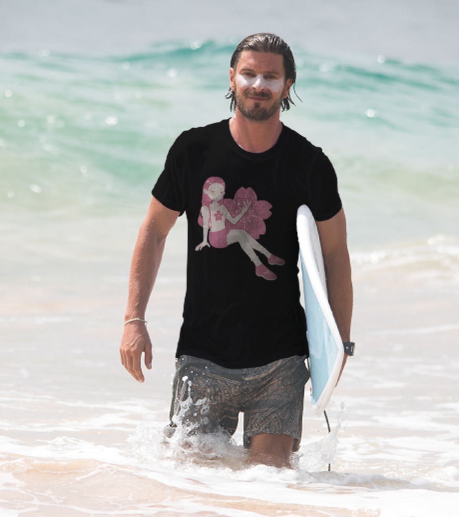 Mandys Brown Anime Style Girl Sakura Blossom Pattern T-Shirt