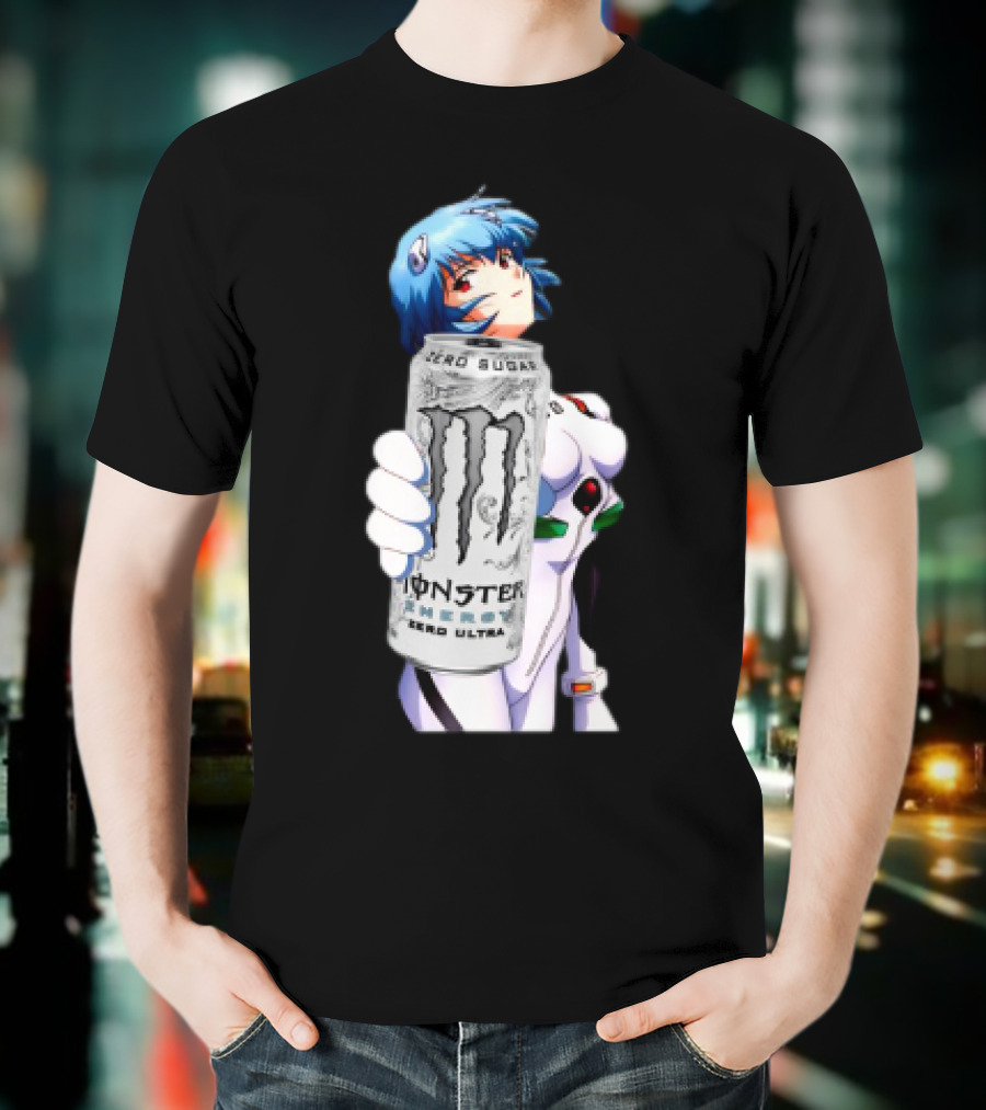Rei Monster Energy Zero Ultra Crossover With Blue Hair Anime Character T-Shirt