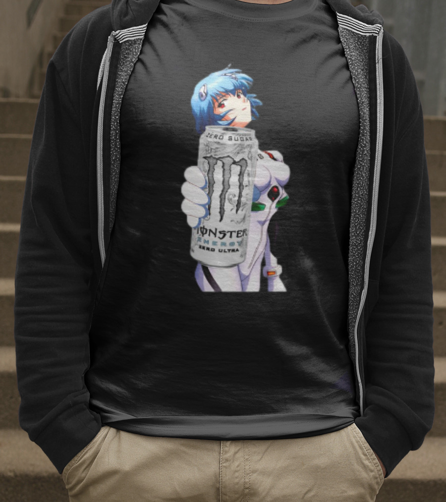 Rei Monster Energy Zero Ultra Crossover With Blue Hair Anime Character T-Shirt