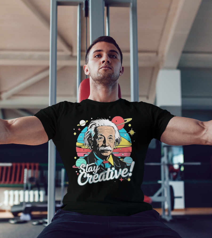 Albert Einstein Stay Creative Vintage Planets Space Theme T-Shirt