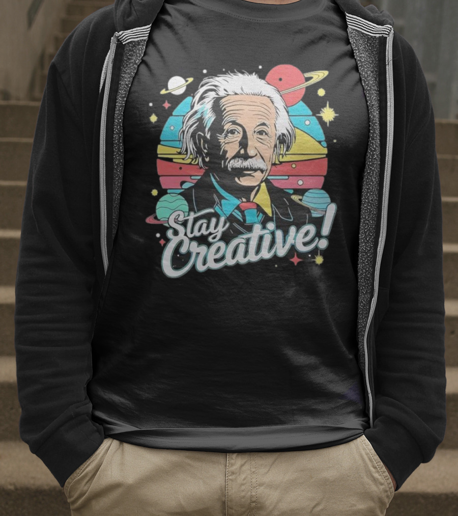 Albert Einstein Stay Creative Vintage Planets Space Theme T-Shirt