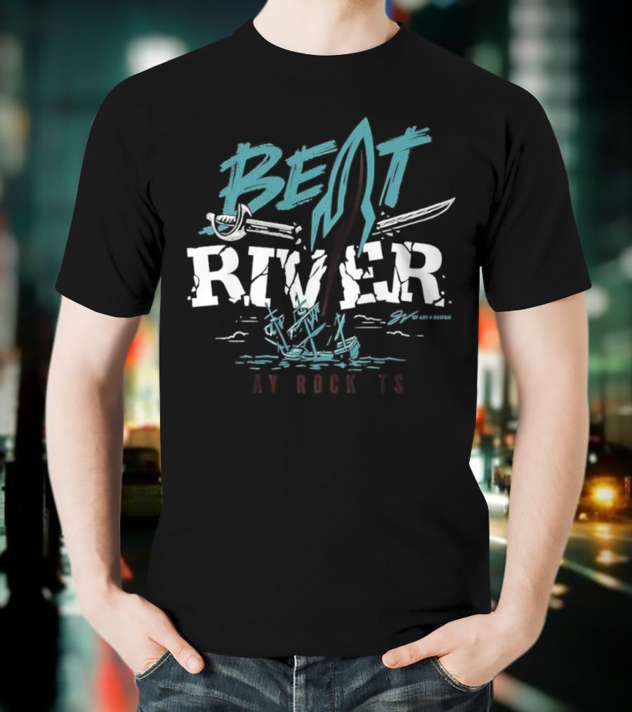 Beat River Bay Rockets Retro Rocket Logo Colorful Text T-Shirt