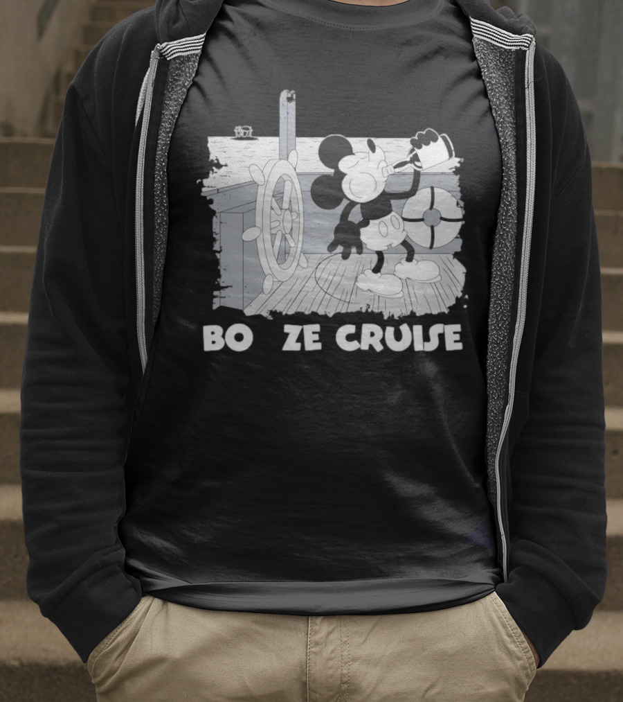 Booze Cruise Cartoon Character With On Vintage Sailing Scene T-Shirt