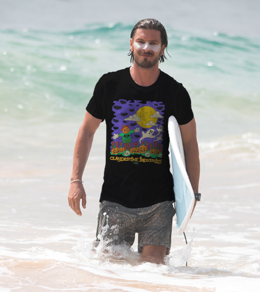 Clandestine Industries 2005 Halloween Scarecrow Ghosts Pumpkins Bats T-Shirt