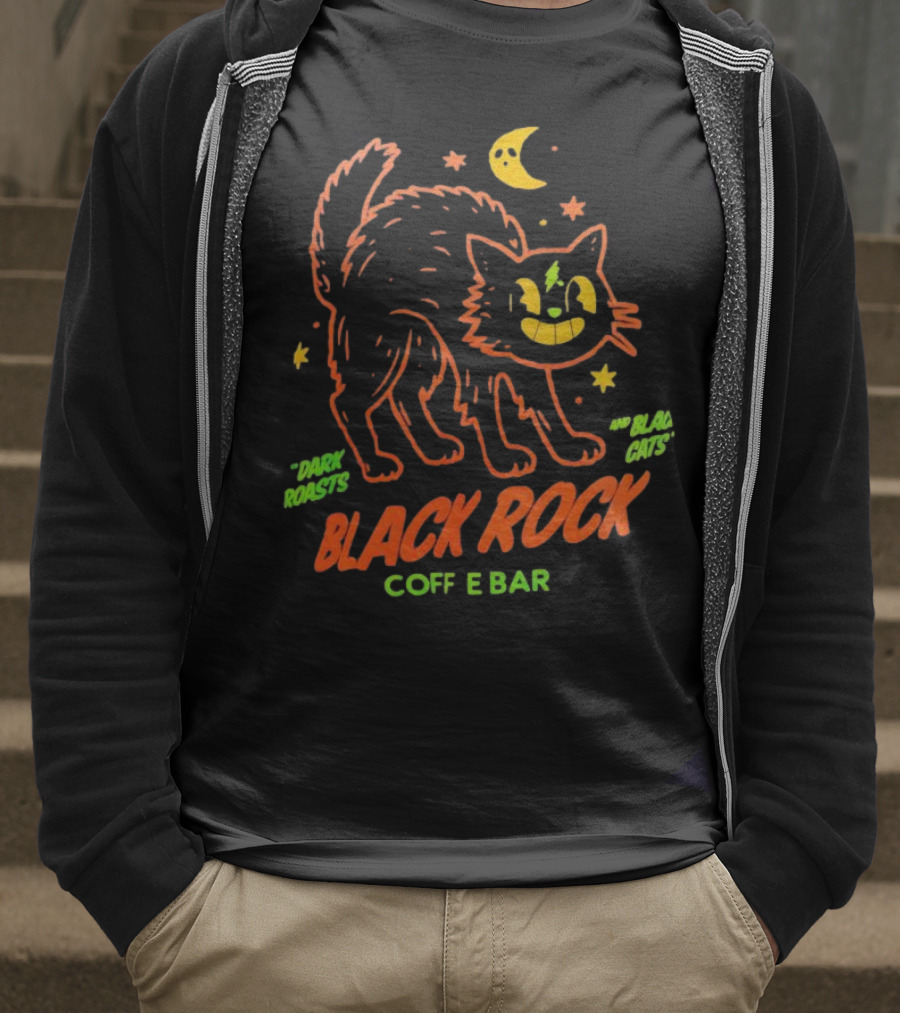 Dark Roasts Black Cats Black Rock Coffee Bar Moon And Stars T-Shirt