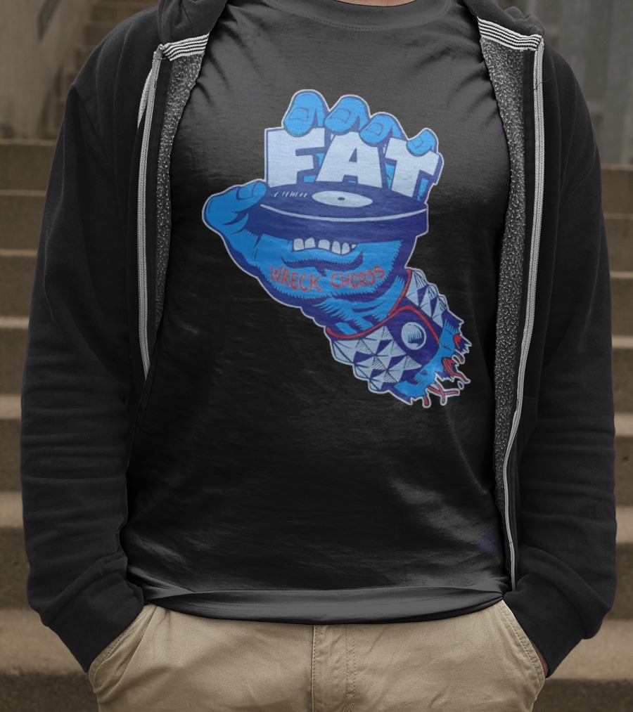 Fat Wreck Chords Blue Zombie Hand Record Design T-Shirt