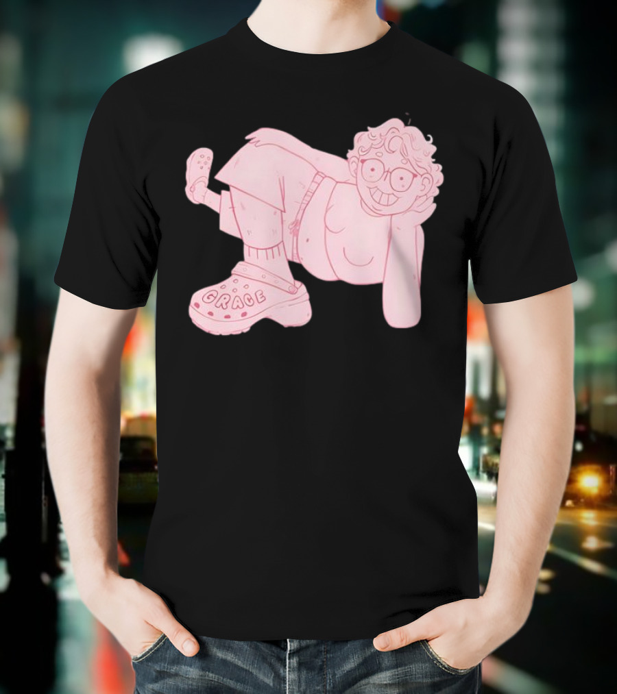 Grace Reiter Crocs Cartoon Character With Pink Outfit And Glasses T-Shirt