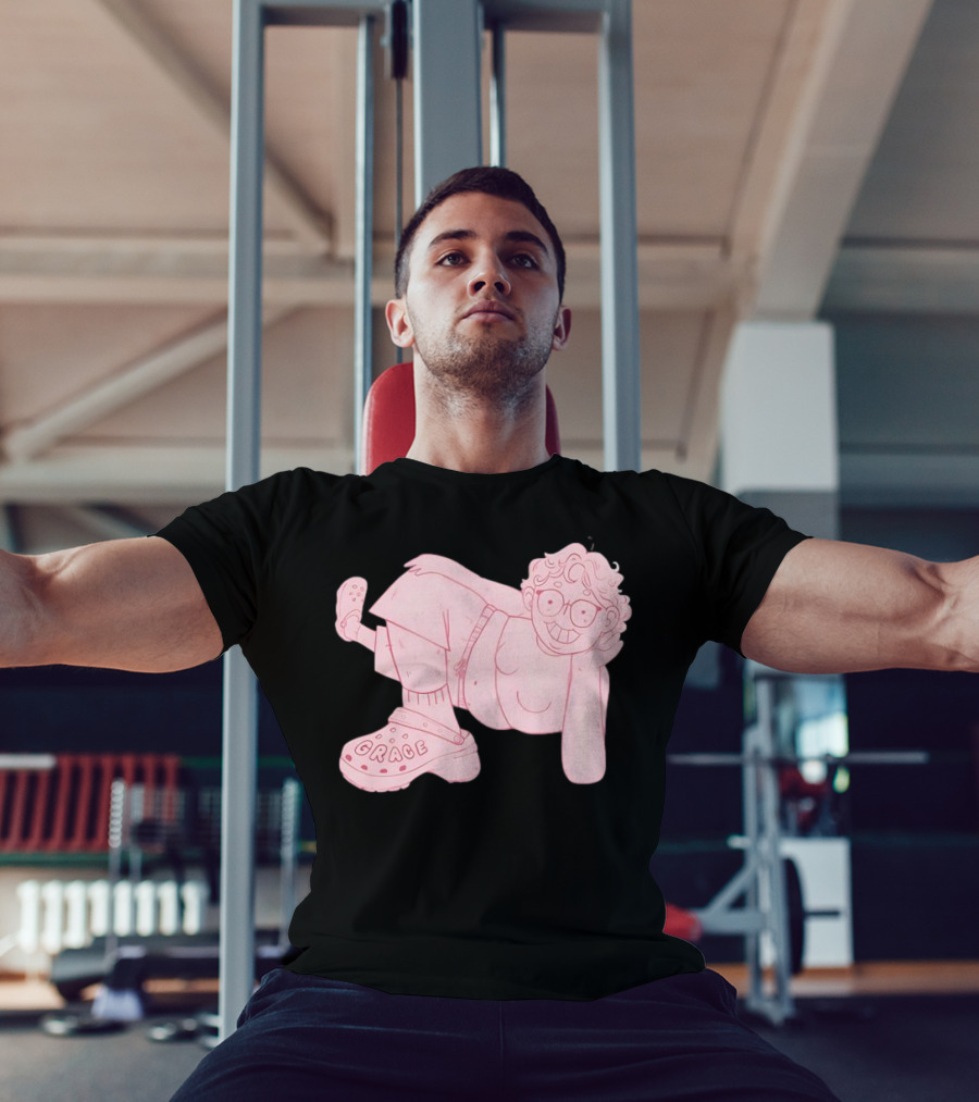 Grace Reiter Crocs Cartoon Character With Pink Outfit And Glasses T-Shirt