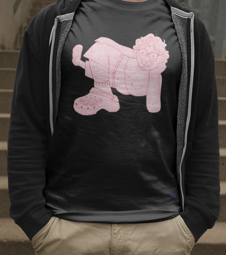 Grace Reiter Crocs Cartoon Character With Pink Outfit And Glasses T-Shirt