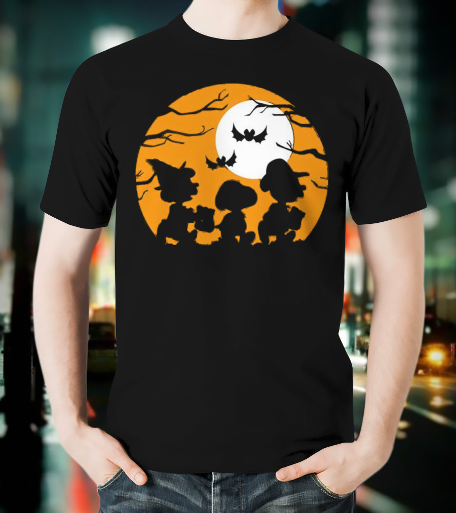 Great Pumpkin Charlie Brown Peanuts Trick Or Treat Halloween Moon Bat Silhouettes T-Shirt