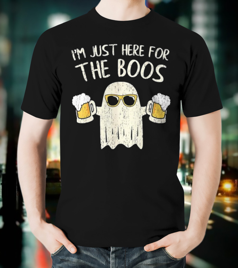 I'm Just Here For The Boos Funny Ghost Sunglasses Beer S T-Shirt