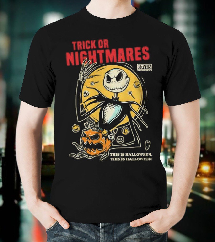 Trick Or Nightmares Jack Skellington Halloween Scary Pumpkin Horror Spooky T-Shirt