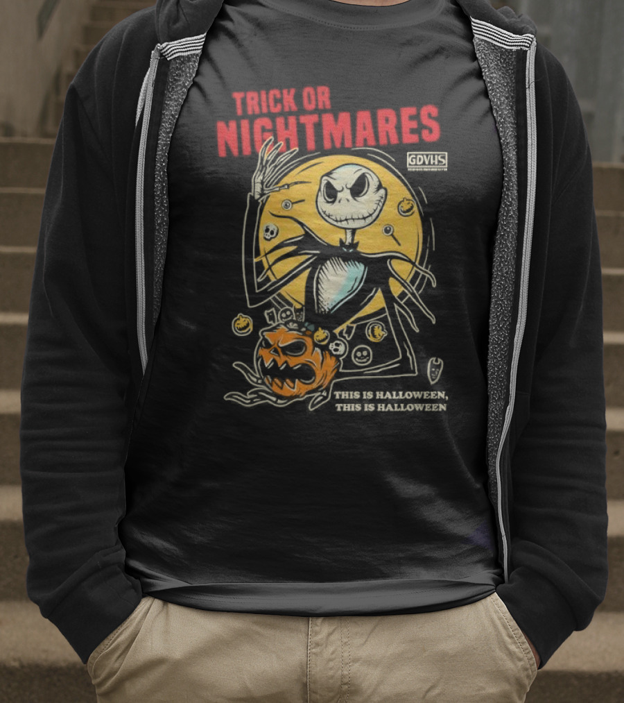 Trick Or Nightmares Jack Skellington Halloween Scary Pumpkin Horror Spooky T-Shirt