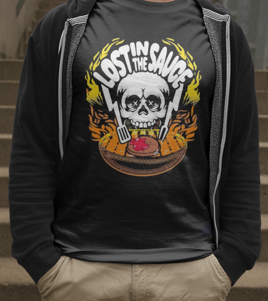 Lost In The Sauce Skull Forks Flames T-Shirt