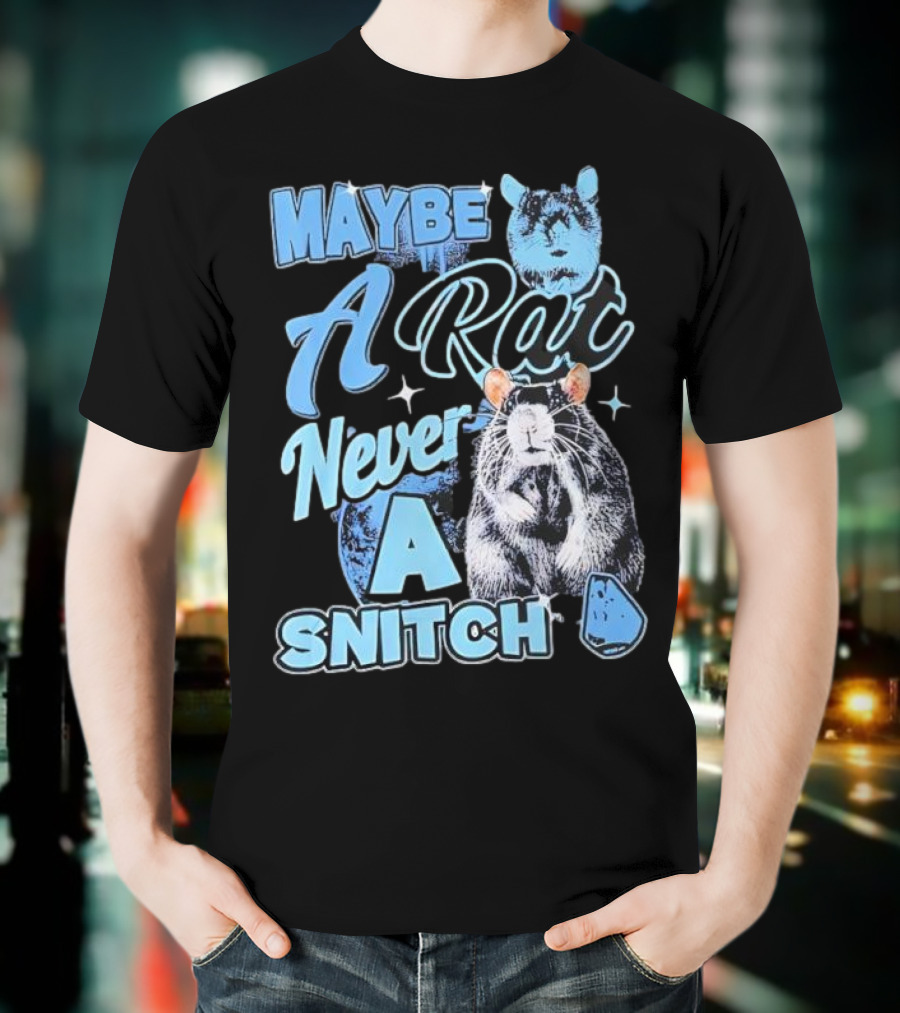Maybe A Rat Never A Snitch Cute Cartoon Rat Art Blue Aesthetic T-Shirt