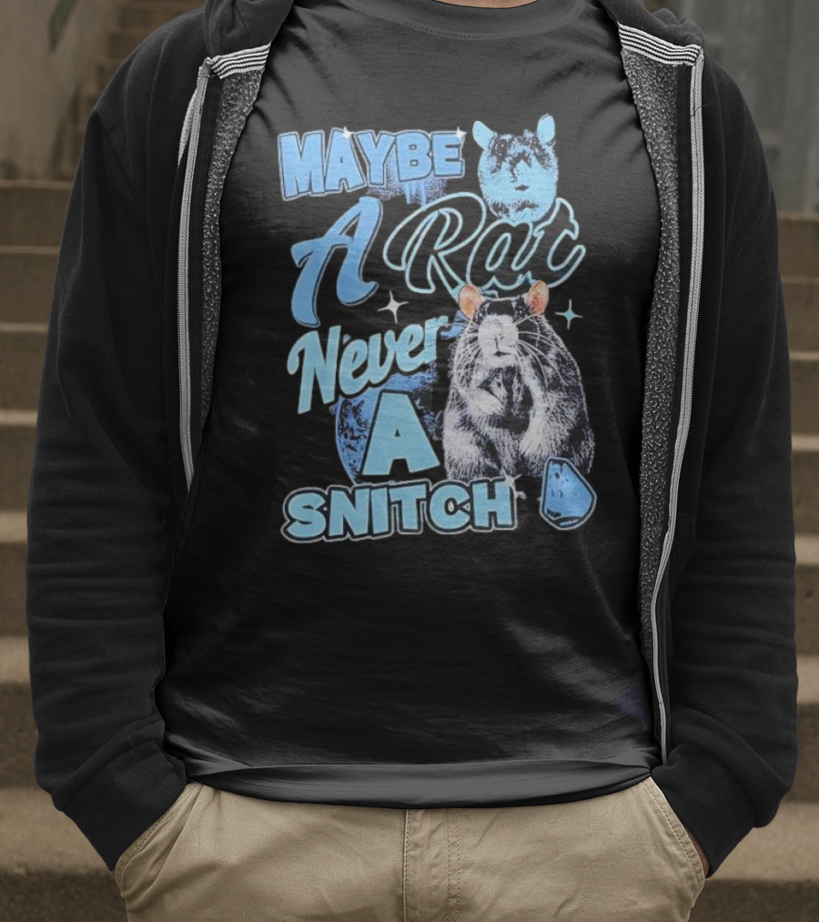 Maybe A Rat Never A Snitch Cute Cartoon Rat Art Blue Aesthetic T-Shirt