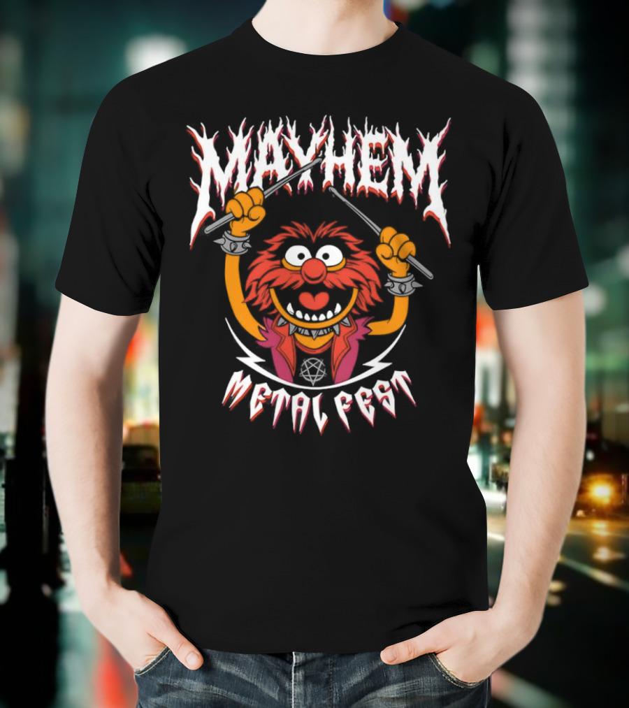 Mayhem Metal Fest Animal Muppets Character Rock Drummer T-Shirt