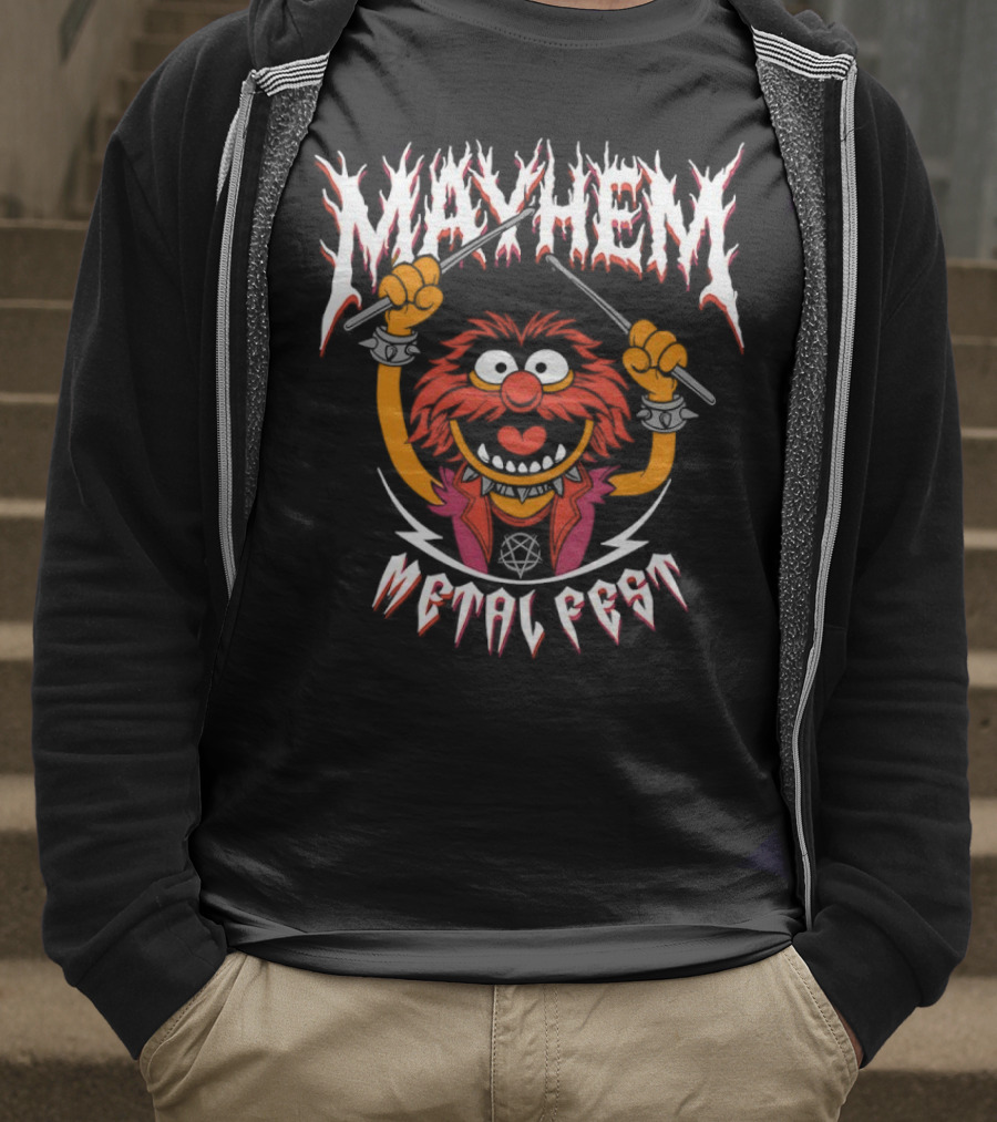 Mayhem Metal Fest Animal Muppets Character Rock Drummer T-Shirt