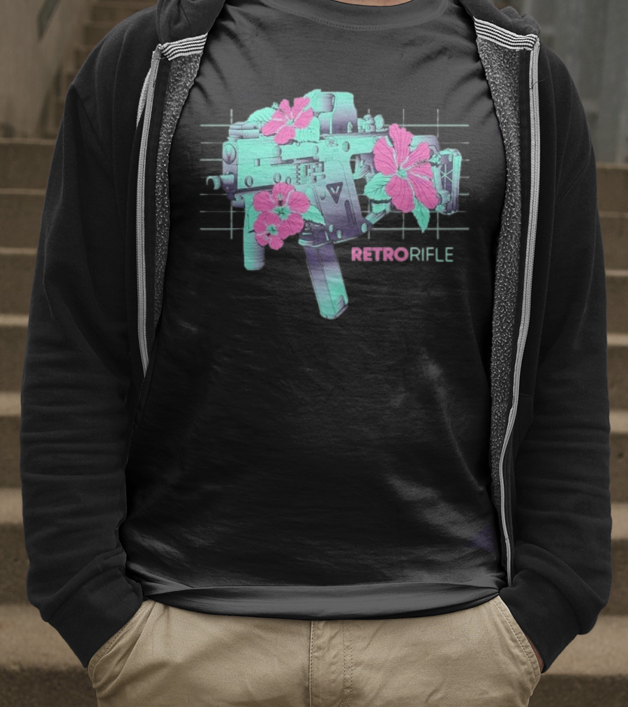 Retro Rifle Floral Fusion Blossoms T-Shirt