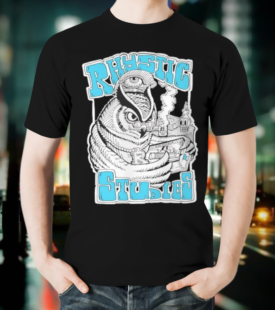 Rhystic Studies Owl Smoking Pipe Reading Book Goldsaber Collaboration T-Shirt