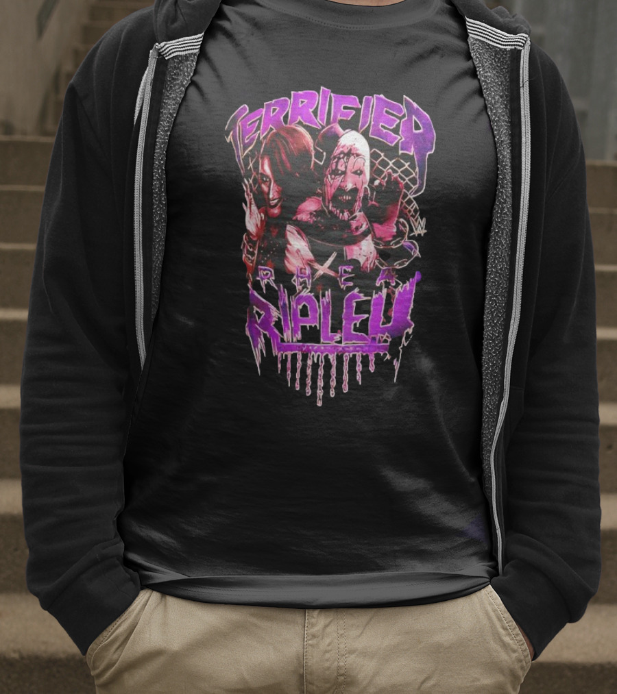 Terrifier Rhea Ripley WWE Crossover Superstar Art Clown Graphic T-Shirt