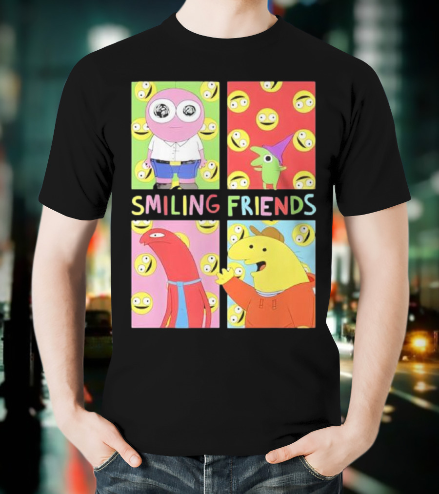 Smiling Friends Character Grid Pop Art Funny Cartoon Faces T-Shirt