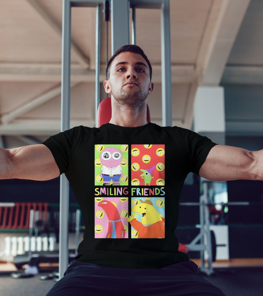 Smiling Friends Character Grid Pop Art Funny Cartoon Faces T-Shirt