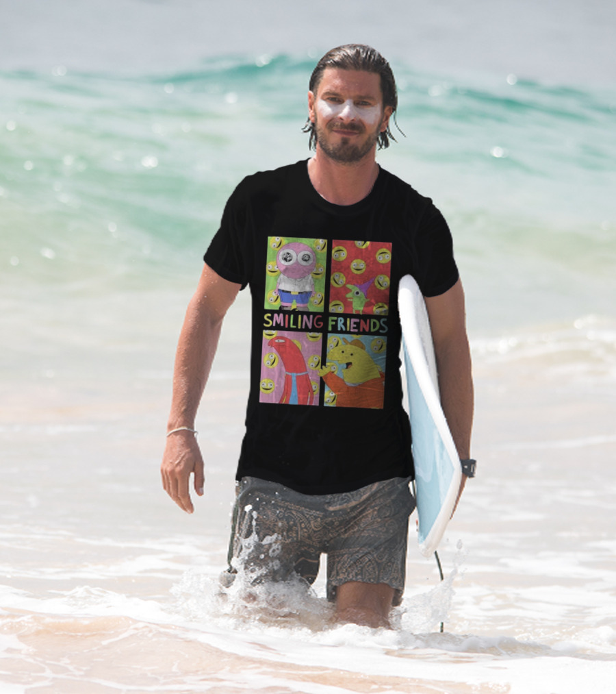 Smiling Friends Character Grid Pop Art Funny Cartoon Faces T-Shirt