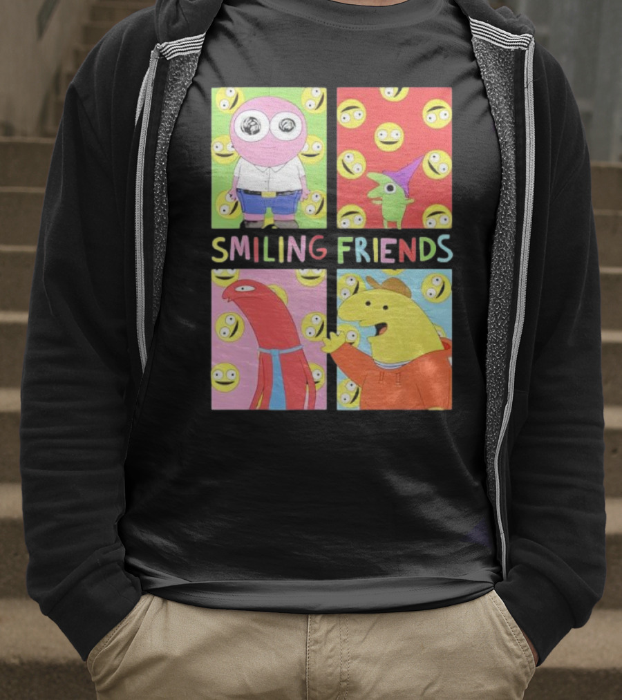 Smiling Friends Character Grid Pop Art Funny Cartoon Faces T-Shirt