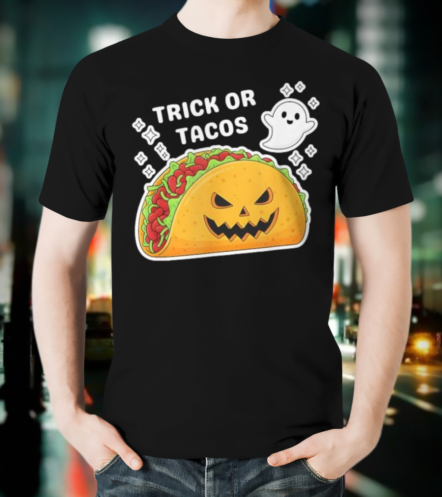 Trick Or Tacos Spooky Jack-o-lantern Halloween Mexican Food T-Shirt