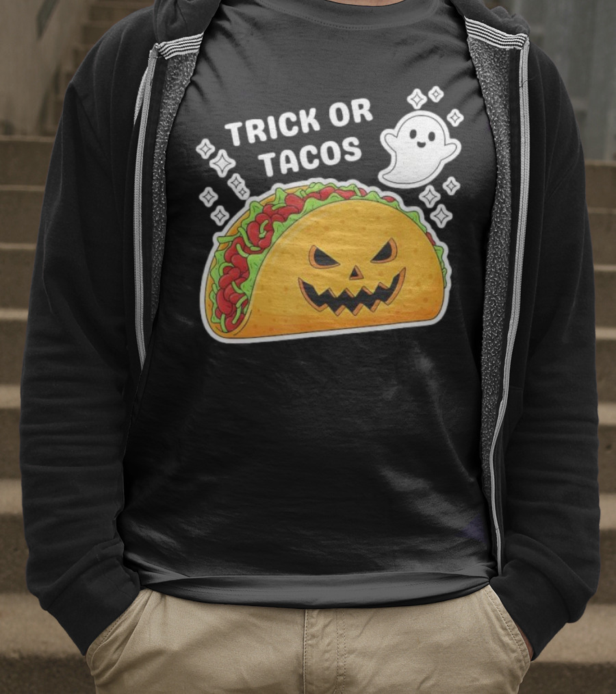 Trick Or Tacos Spooky Jack-o-lantern Halloween Mexican Food T-Shirt
