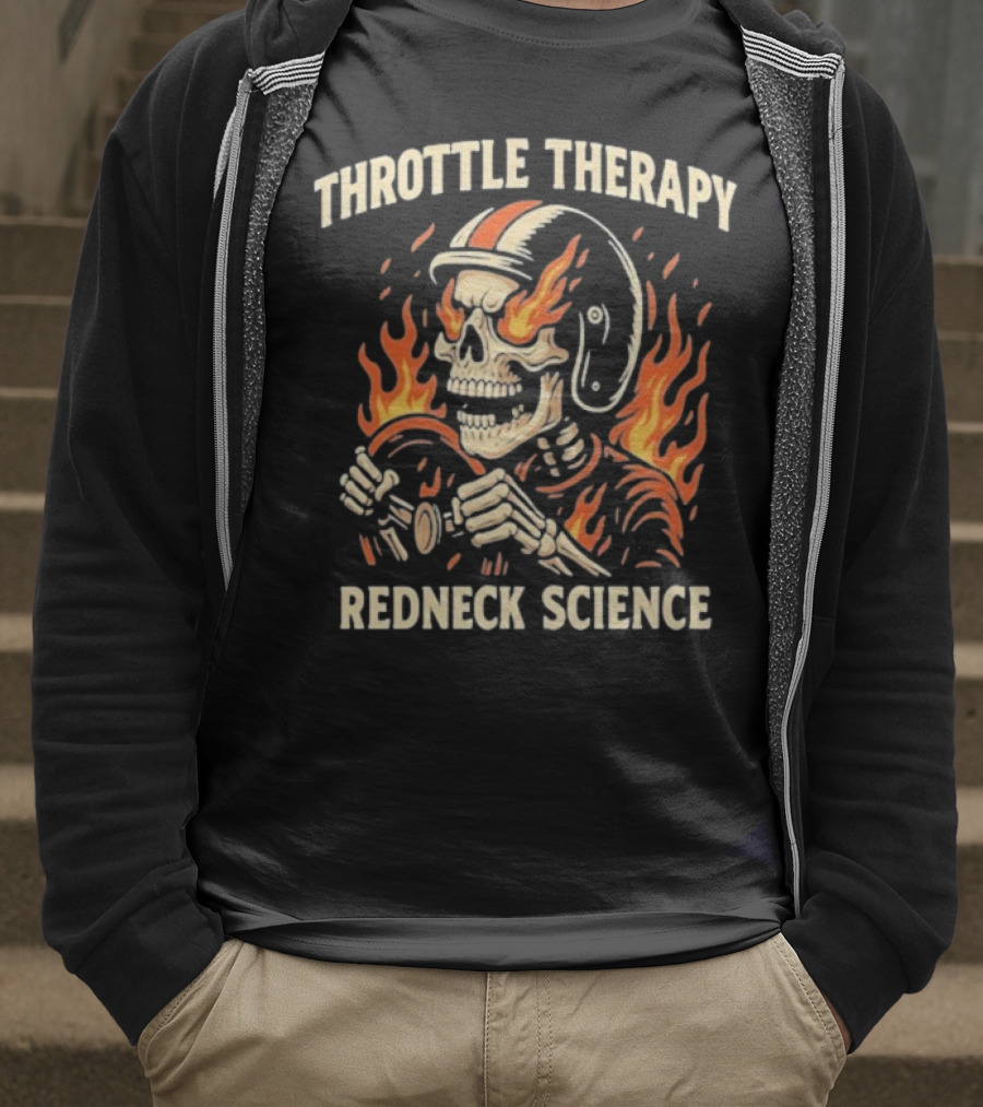 Throttle Therapy Redneck Science Flaming Skeleton T-Shirt