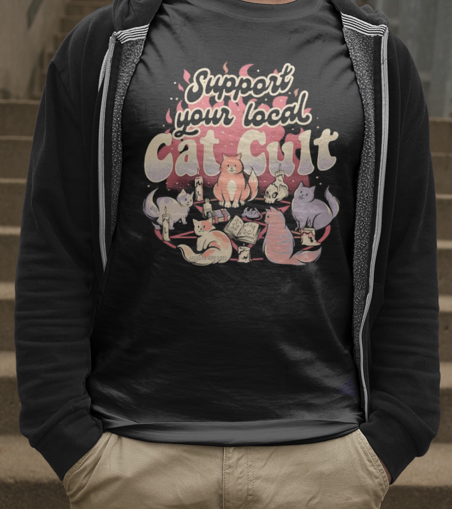 Support Your Local Cat Cult Adorable Feline Gathering T-Shirt