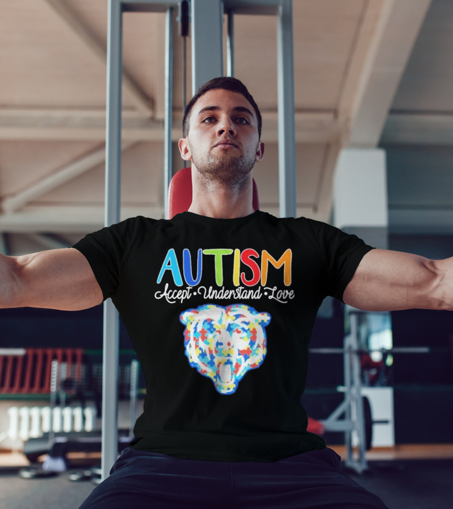 Chicago Bears Autism Accept Understand Love Puzzle Piece Bear T-Shirt