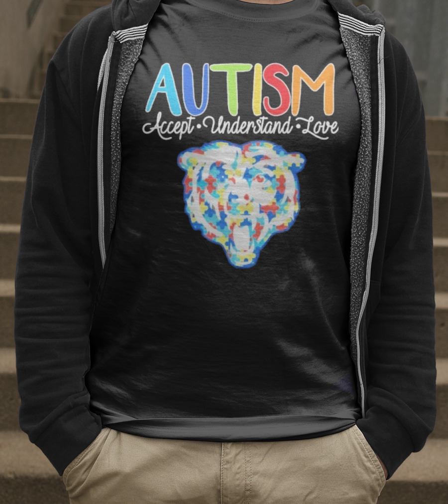 Chicago Bears Autism Accept Understand Love Puzzle Piece Bear T-Shirt
