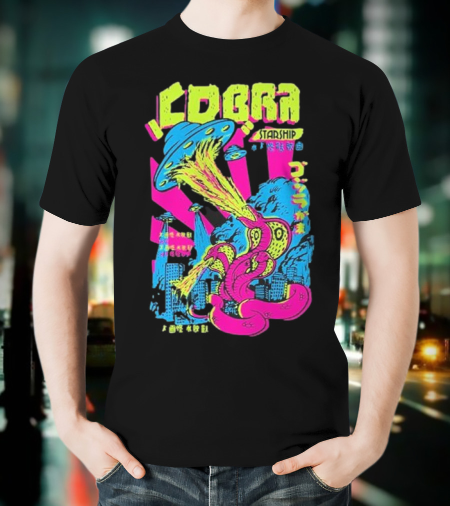 Cobra Starship UFO Fire Breathing City Attack Neon Art T-Shirt