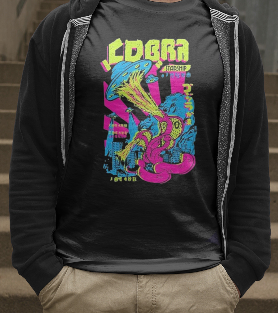 Cobra Starship UFO Fire Breathing City Attack Neon Art T-Shirt