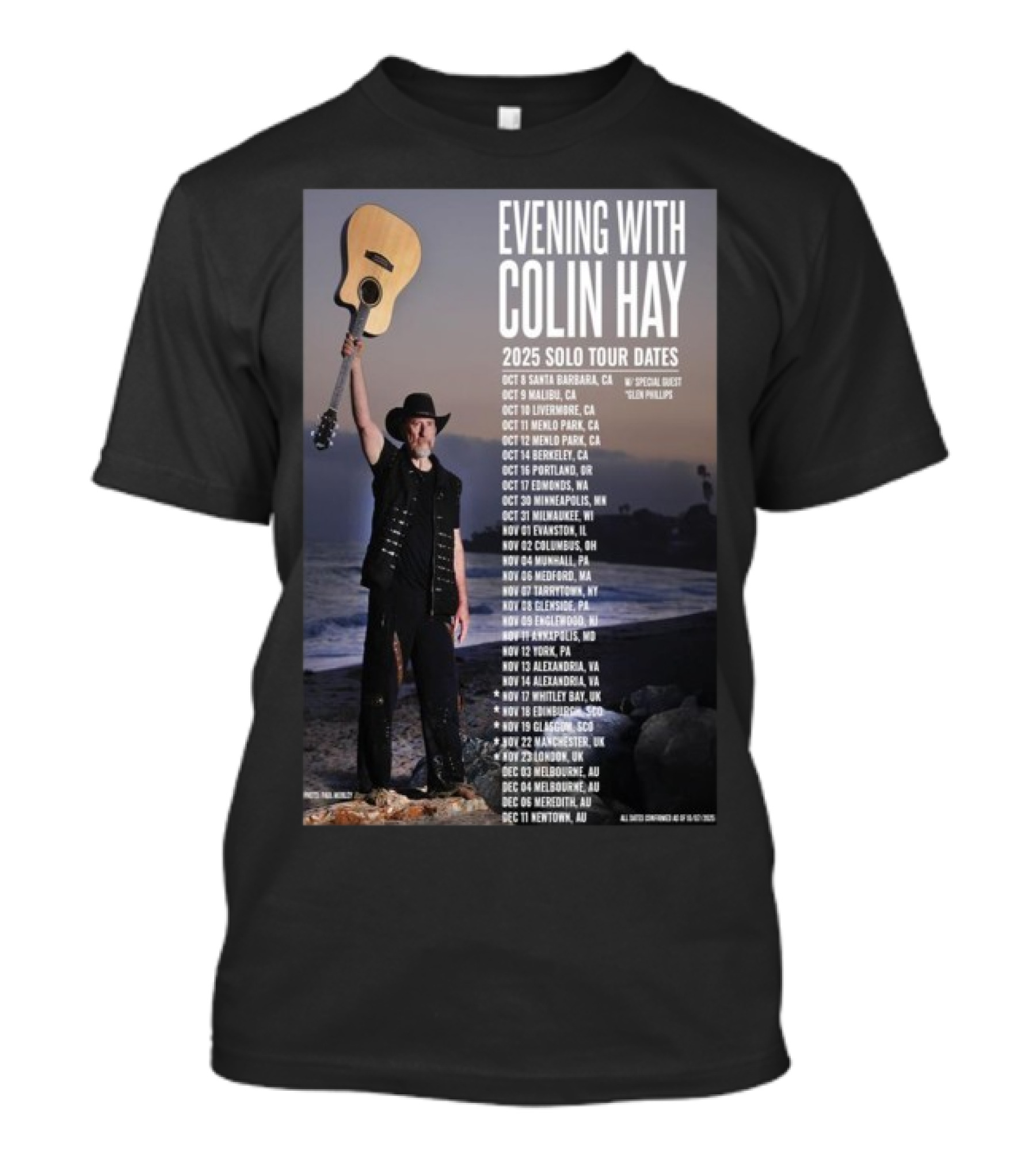 Evening With Colin Hay 2025 Solo Tour Dates Guitar Event Featuring Glen Phillips T-Shirt