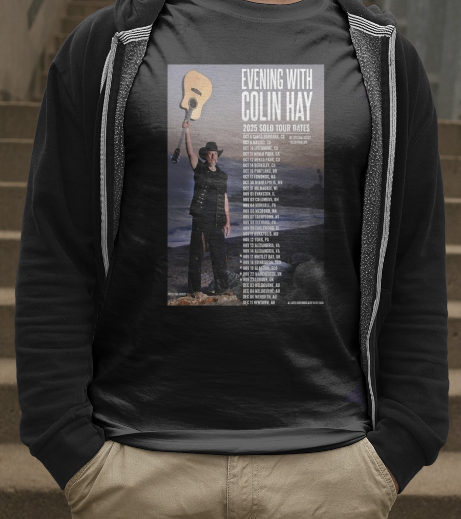 Evening With Colin Hay 2025 Solo Tour Dates Guitar Event Featuring Glen Phillips T-Shirt